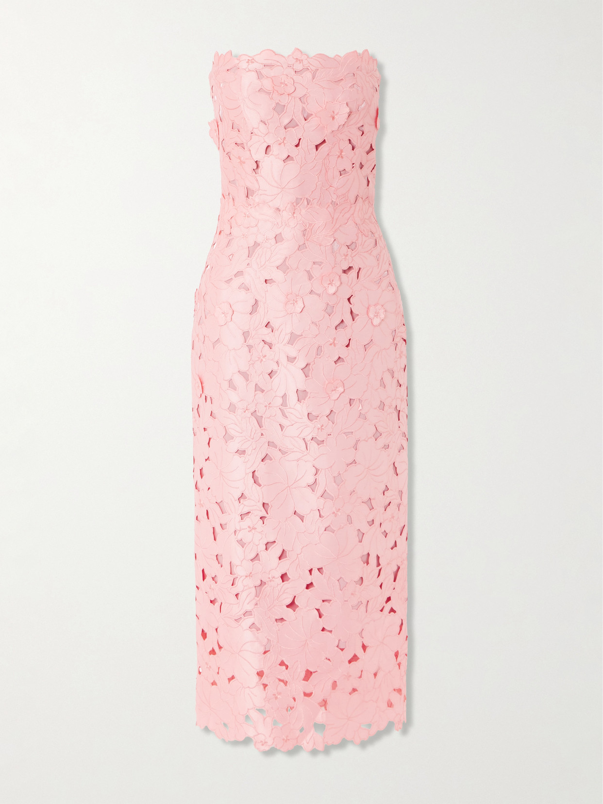 Costarellos Delmara Strapless Cutout Embroidered Satin Midi Dress In Pink