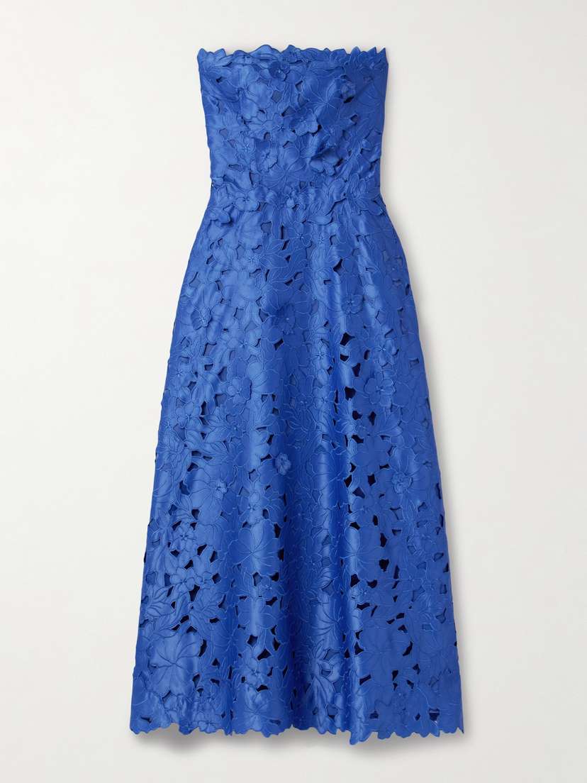 Costarellos Norina Strapless Cutout Embroidered Satin Gown