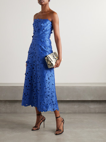 Costarellos Norina strapless cutout embroidered satin gown
