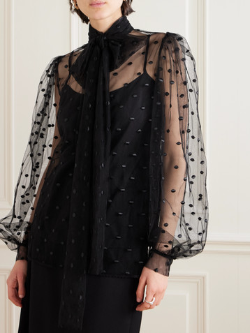 Costarellos Pussy-bow point d'esprit blouse