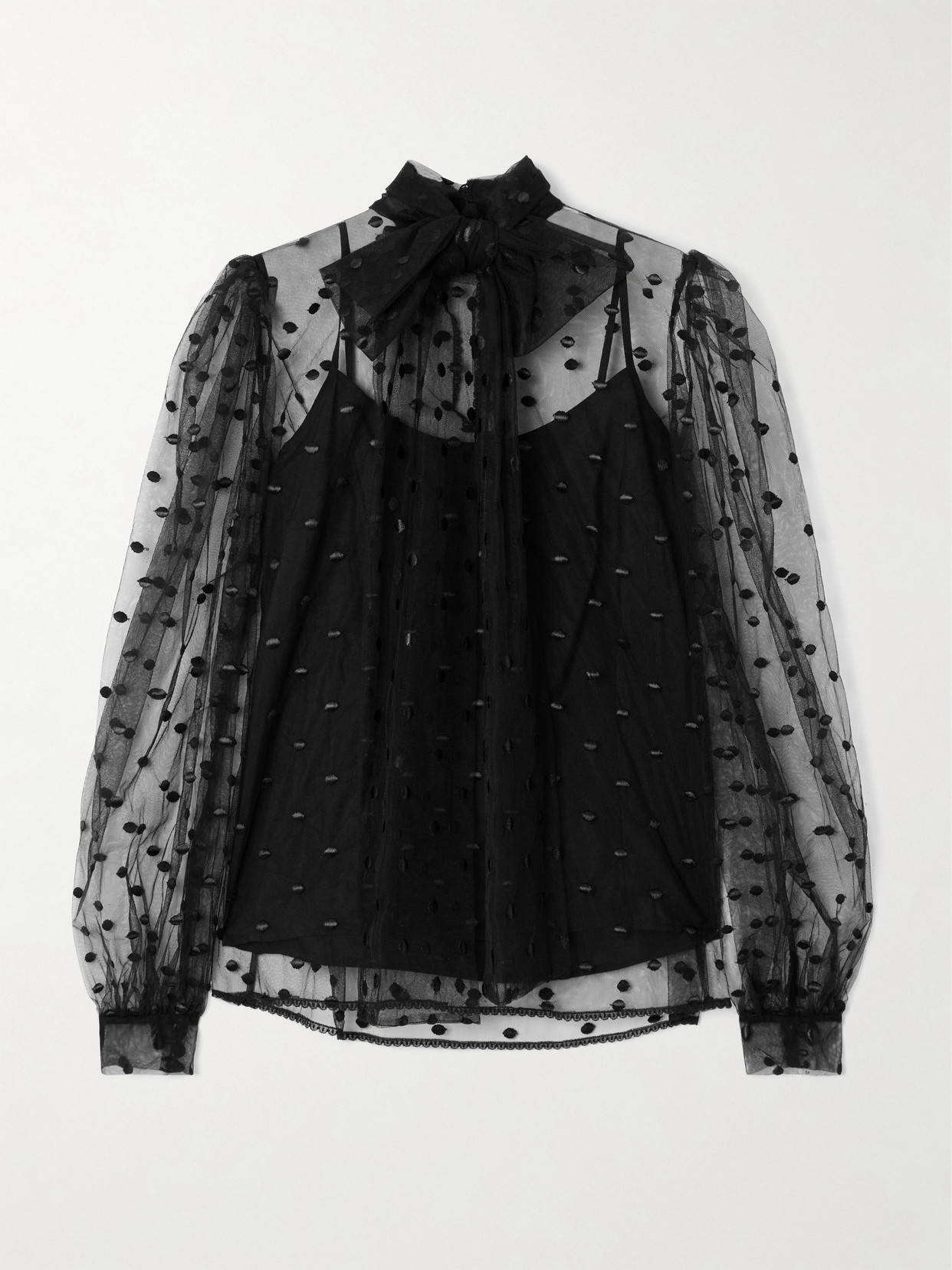 Costarellos Pussy-bow Point D'esprit Blouse In Black