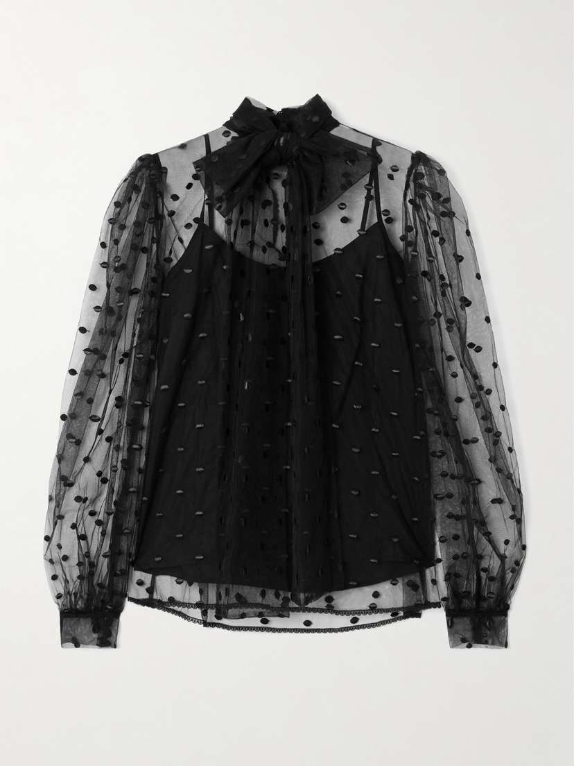 Costarellos Pussy-bow Point D'esprit Blouse