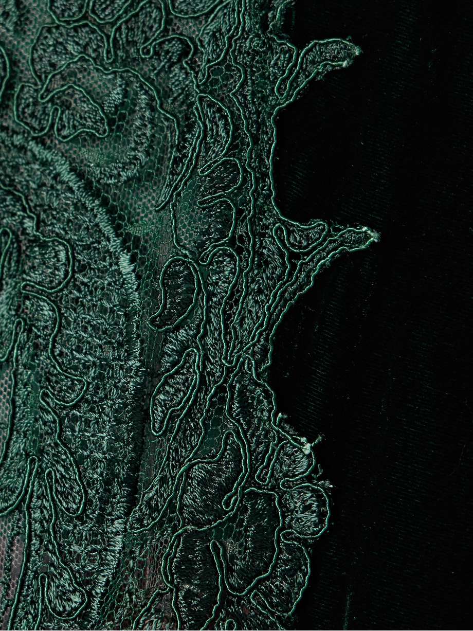 belted corded lace-trimmed velvet gown