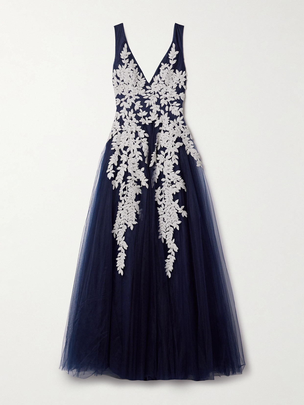 Costarellos Bead-embellished Embroidered Tulle Gown In Blue