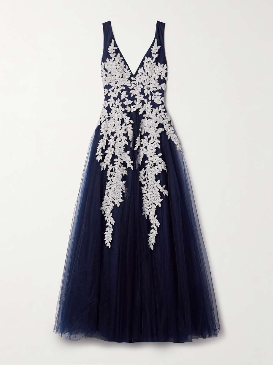 bead-embellished embroidered tulle gown