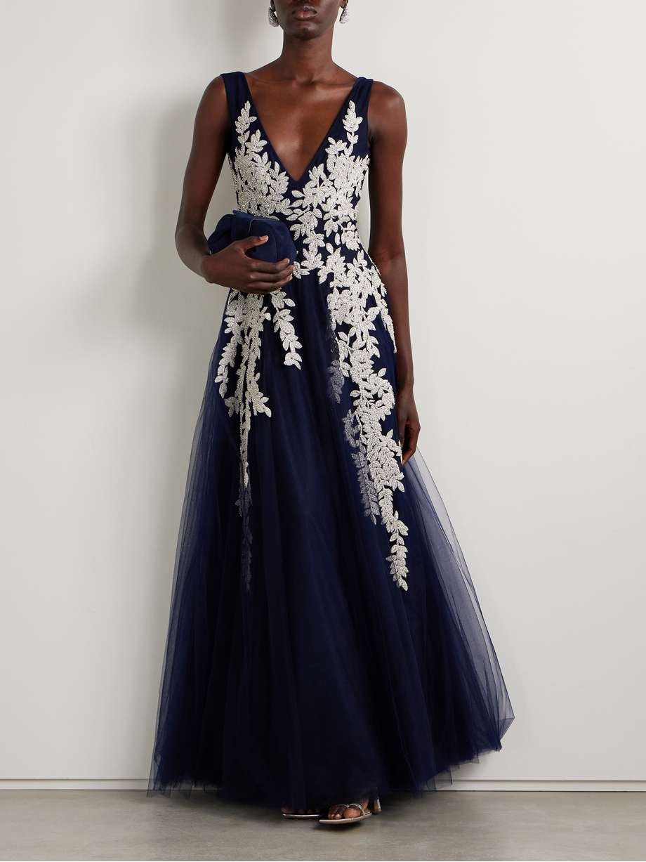 bead-embellished embroidered tulle gown