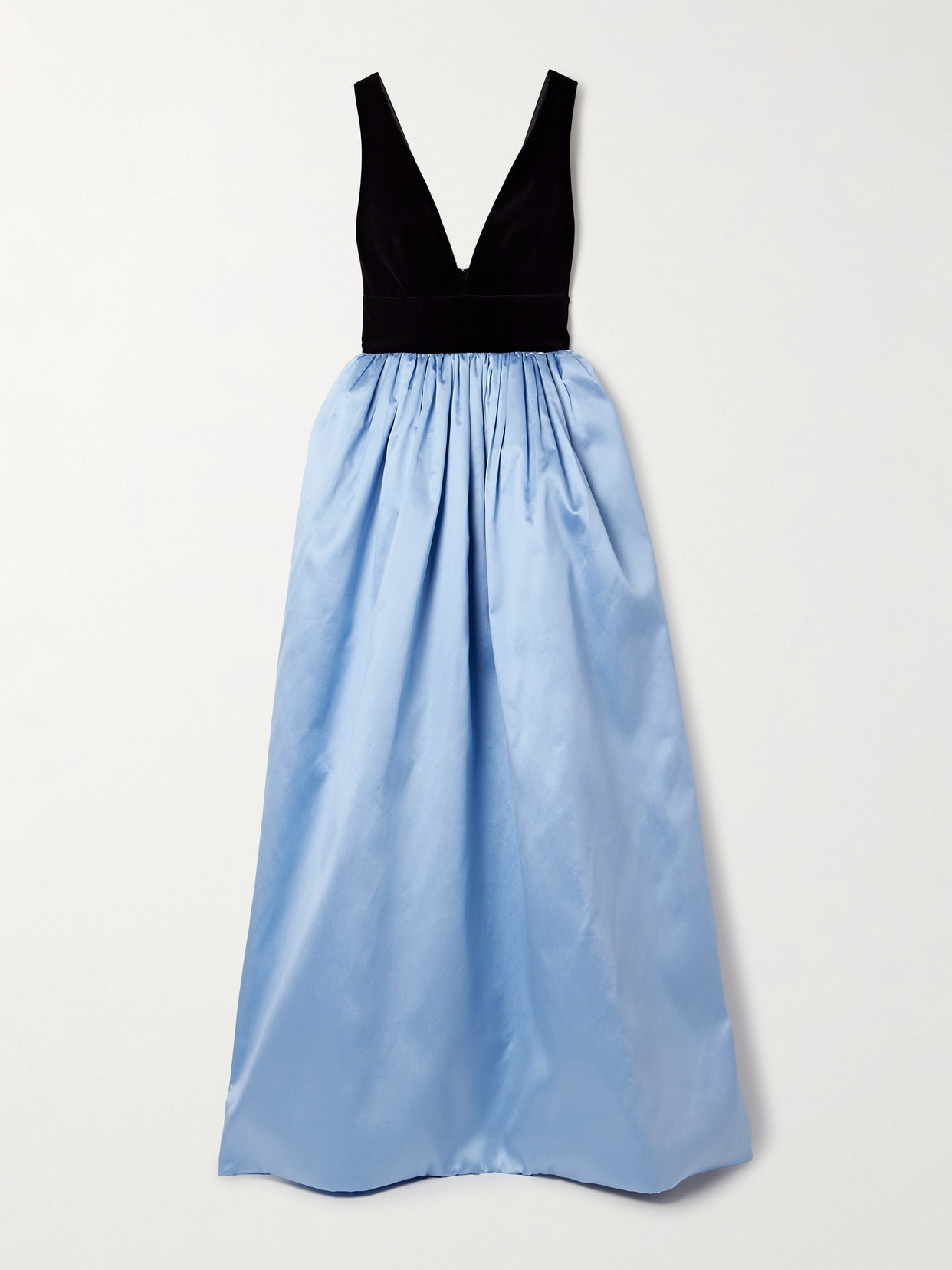 Costarellos Silk-mikado And Velvet Gown In Blue