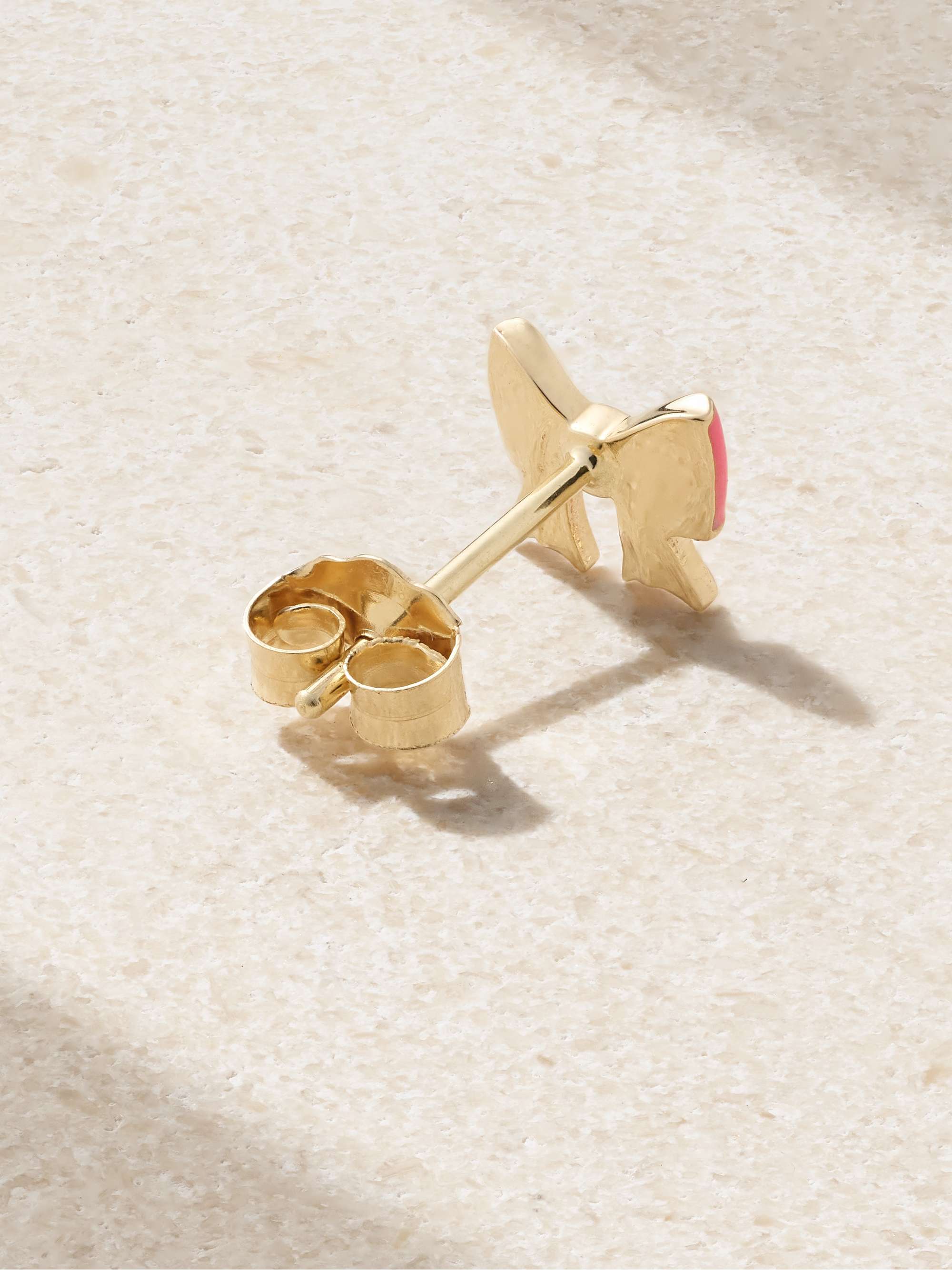 ALISON LOU Bow 14-karat gold and enamel earring