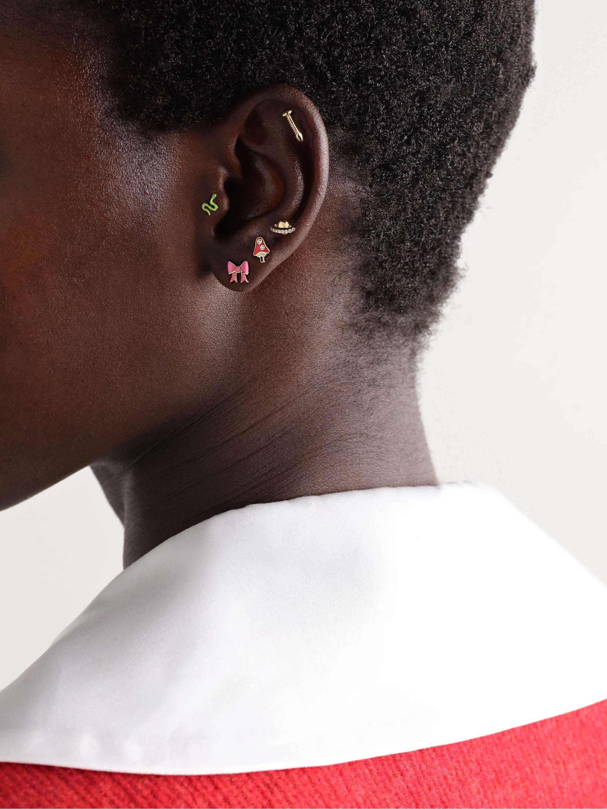 ALISON LOU Bow 14-karat gold and enamel earring