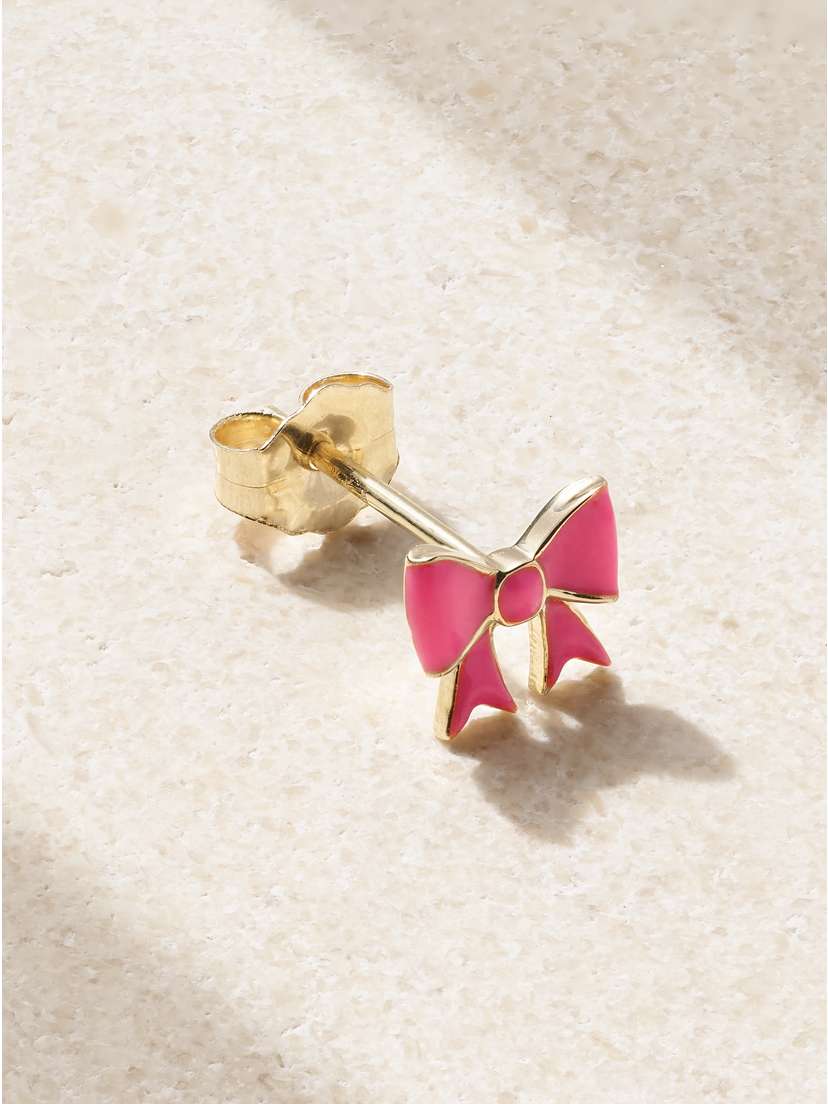 Alison Lou Bow 14-karat Gold And Enamel Single Earring