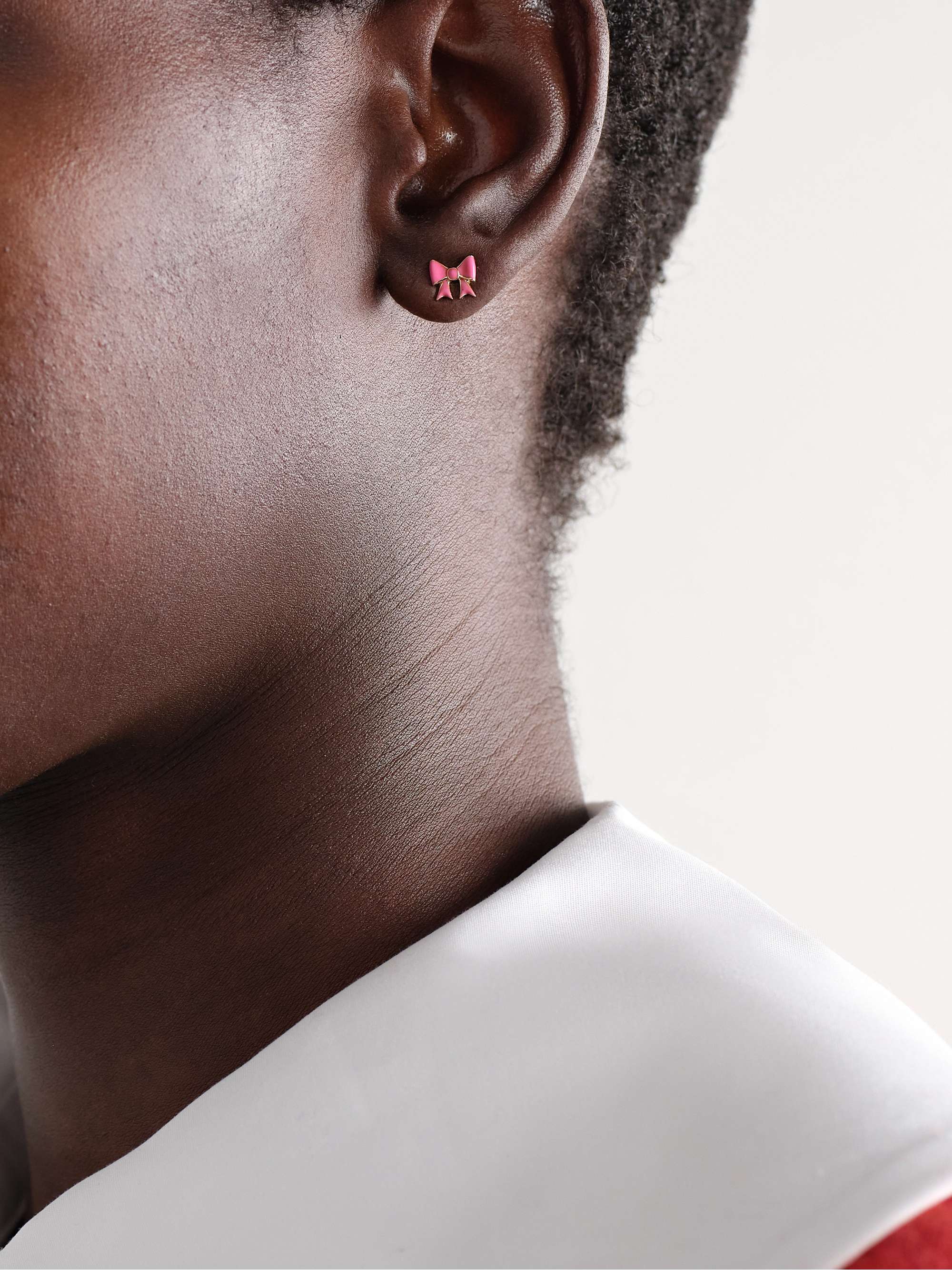 ALISON LOU Bow 14-karat gold and enamel earring