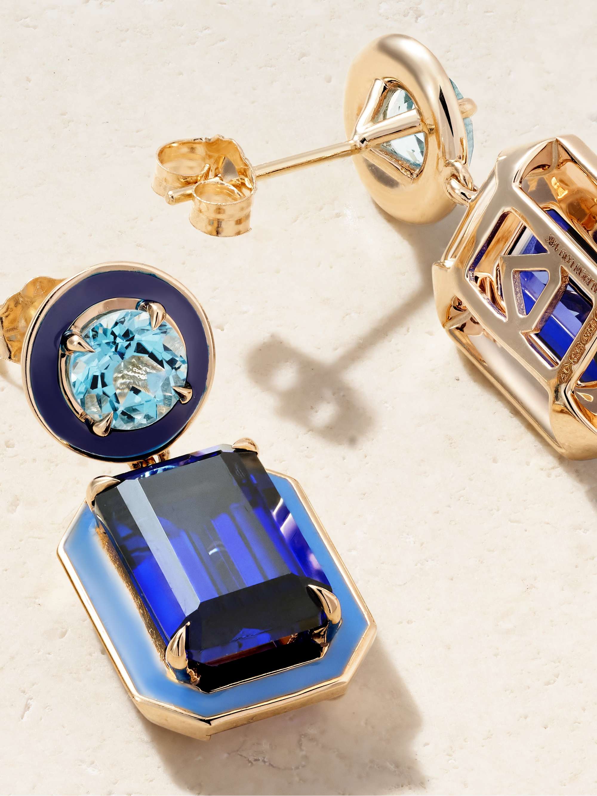 ALISON LOU Cocktail 14-karat gold, sapphire, topaz and enamel earrings
