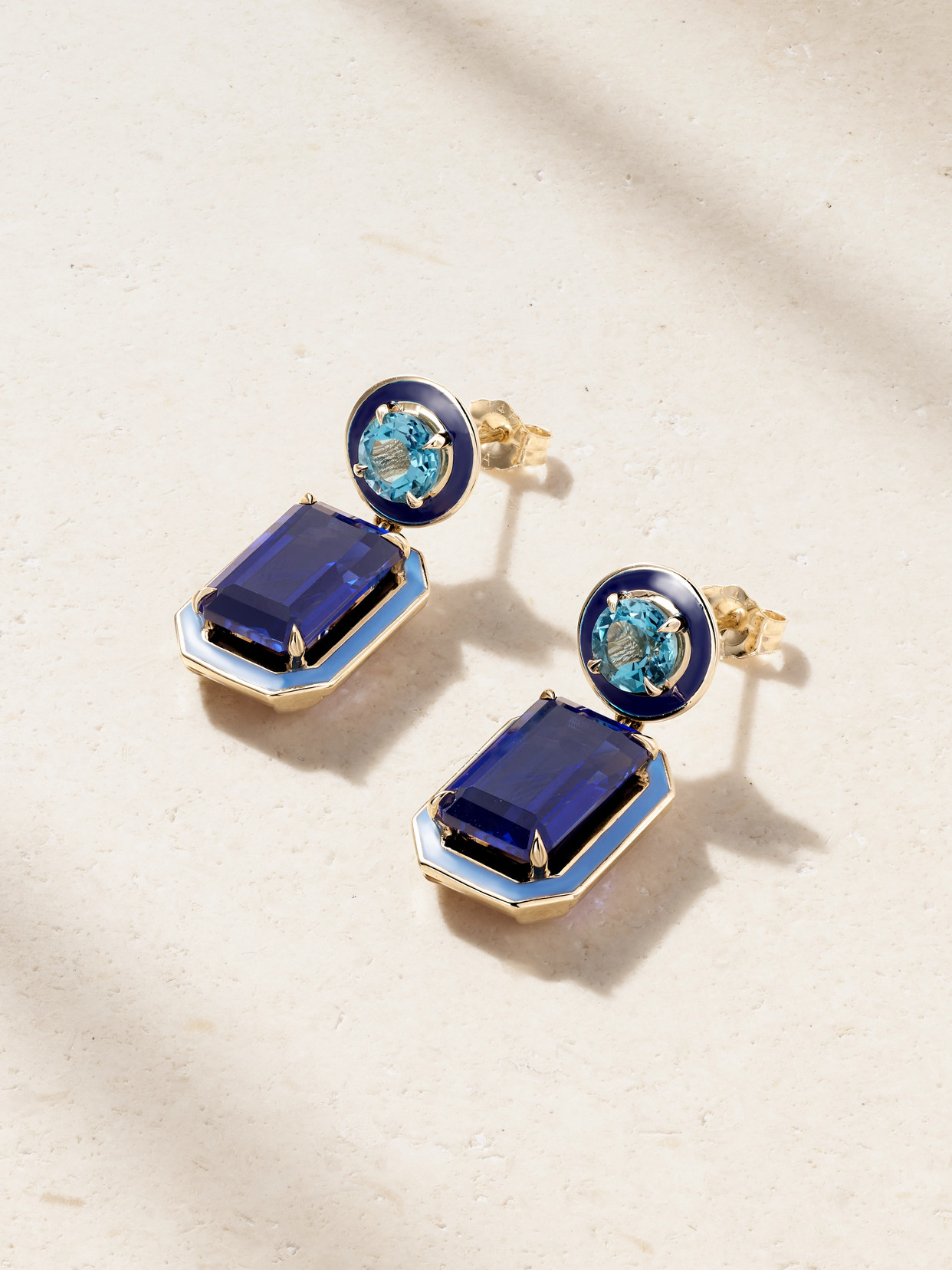 Alison Lou Cocktail 14-karat Gold, Topaz, Sapphire And Enamel Earrings In Blue