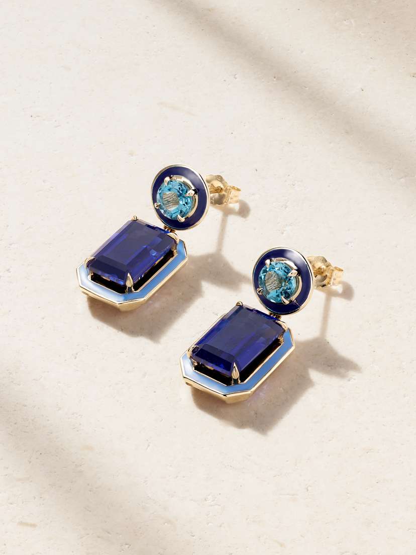 Alison Lou Cocktail 14-karat Gold, Topaz, Sapphire And Enamel Earrings
