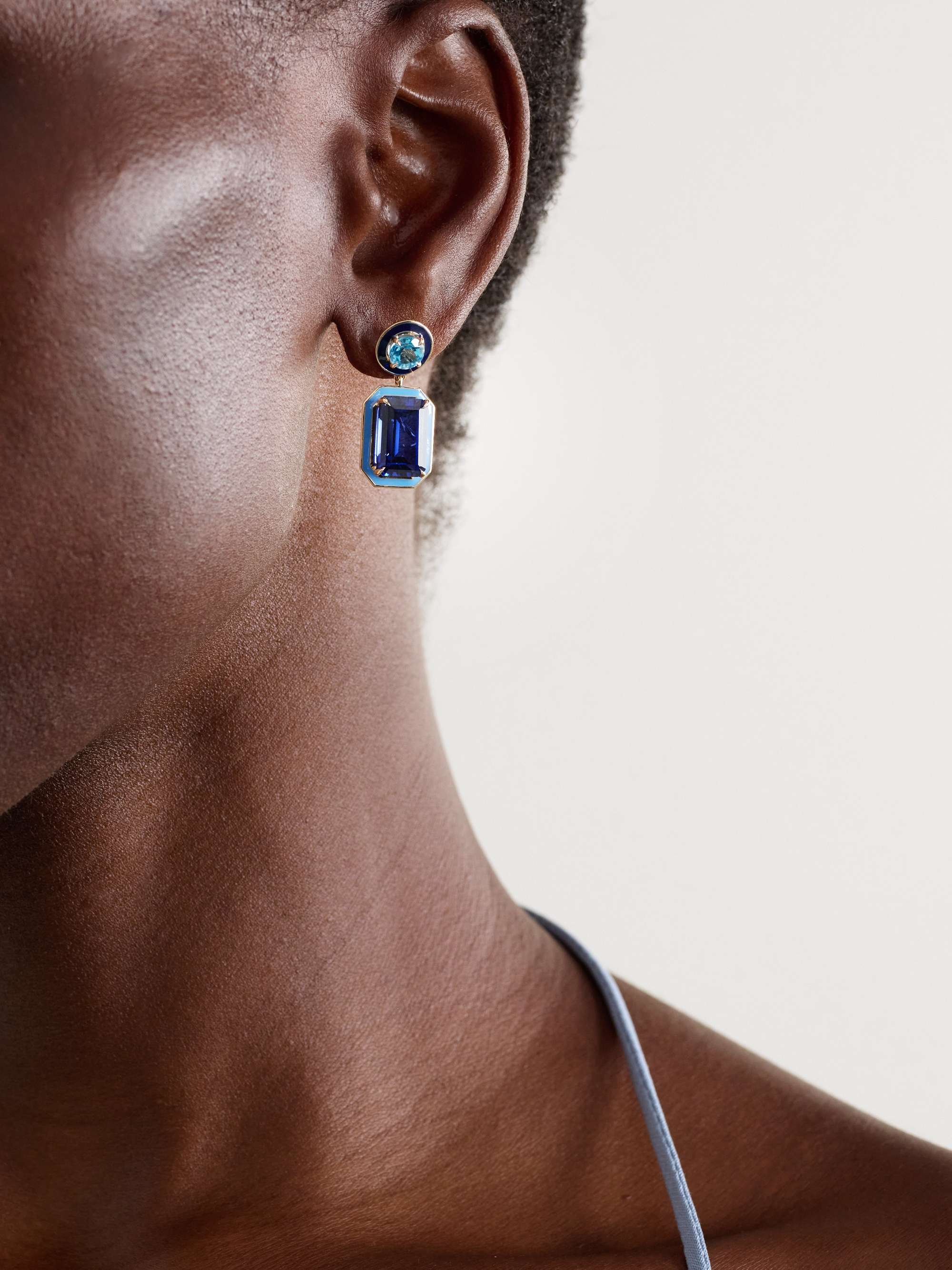 ALISON LOU Cocktail 14-karat gold, sapphire, topaz and enamel earrings