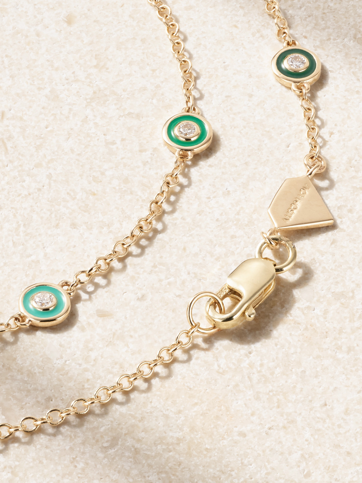Alison Lou Bezel By The Yard 14-karat Gold, Enamel And Diamond Bracelet In Green