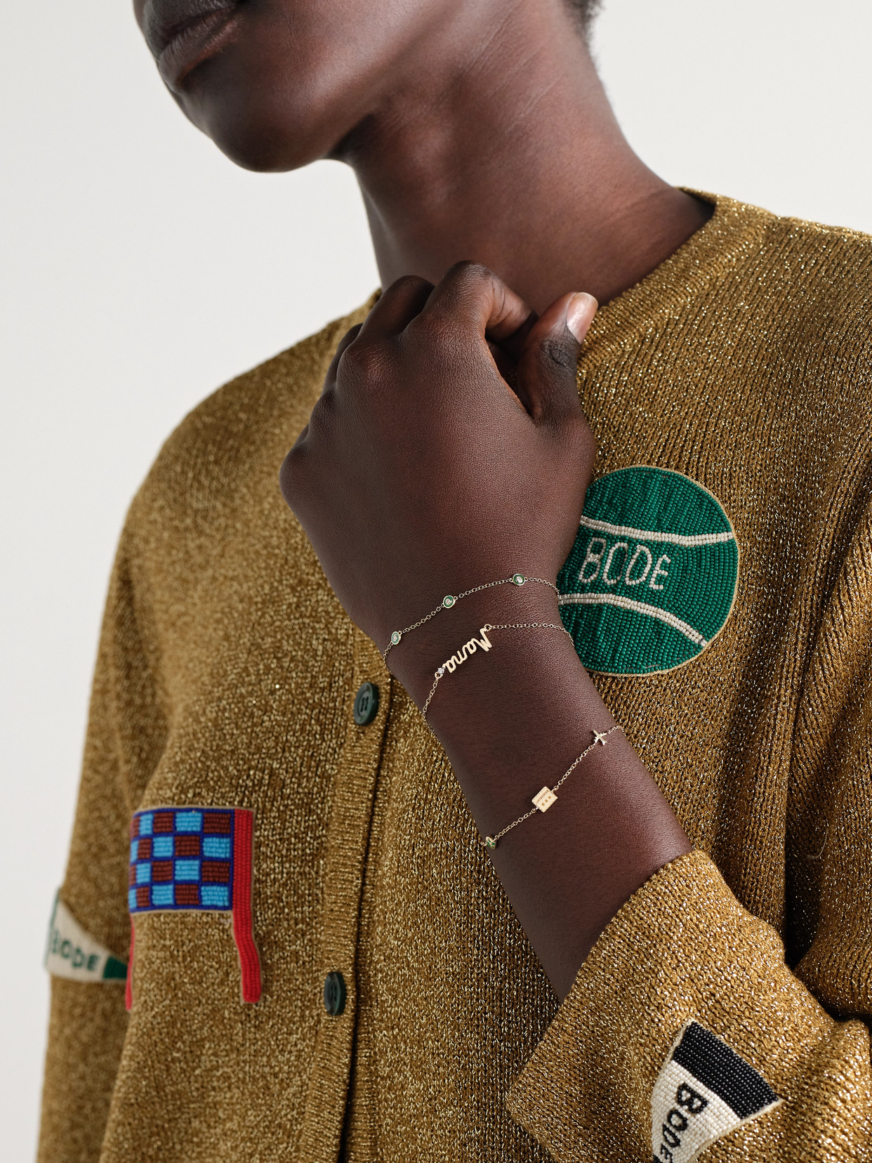 Alison Lou Bezel By The Yard 14-karat Gold, Enamel And Diamond Bracelet In Green