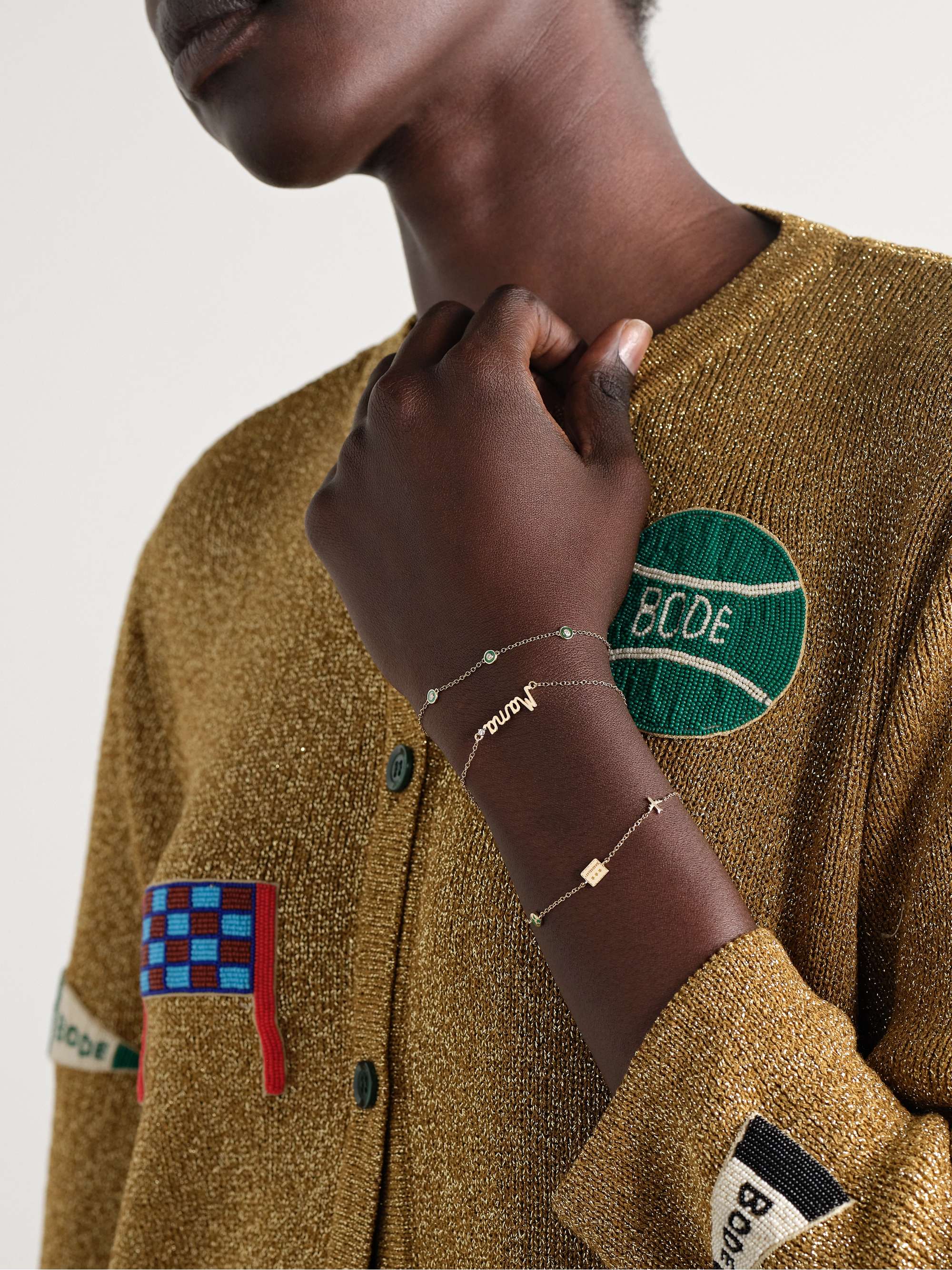 ALISON LOU 14-karat gold, diamond and enamel bracelet