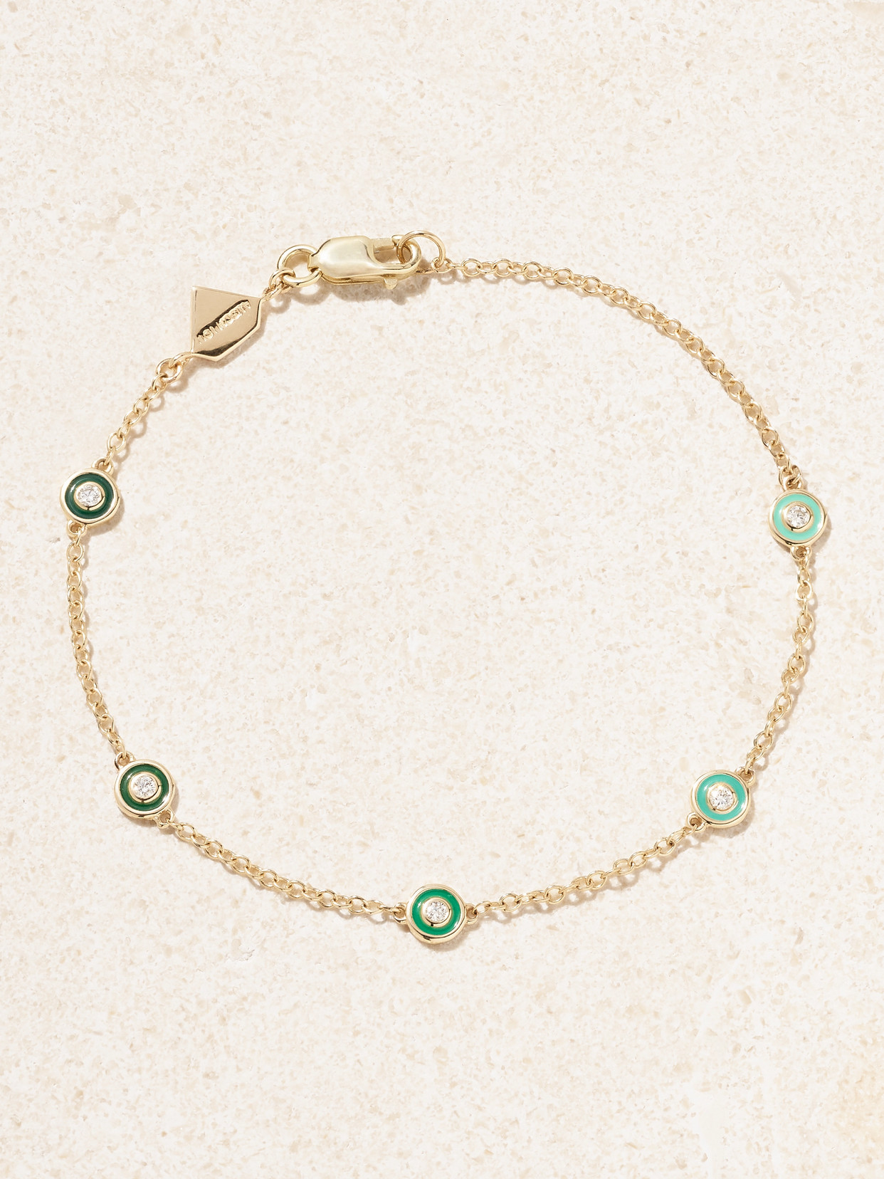 Alison Lou Bezel By The Yard 14-karat Gold, Enamel And Diamond Bracelet In Green