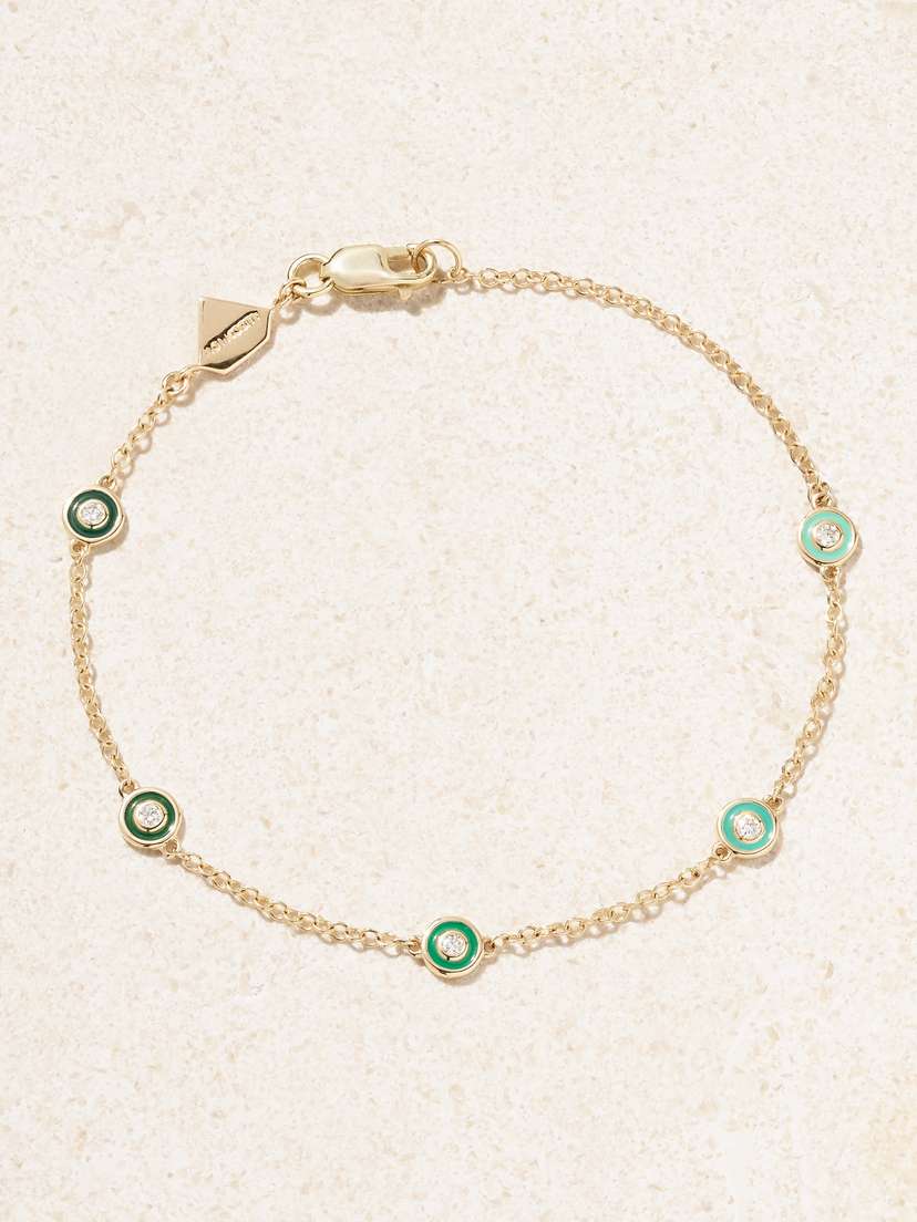 Alison Lou Bezel By The Yard 14-karat Gold, Enamel And Diamond Bracelet