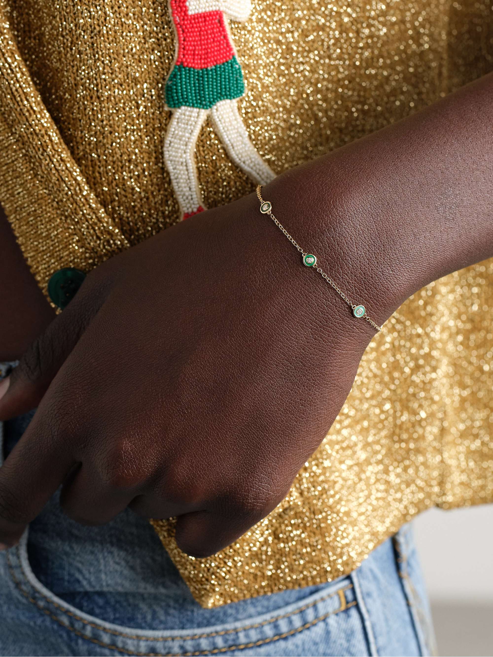 ALISON LOU 14-karat gold, diamond and enamel bracelet