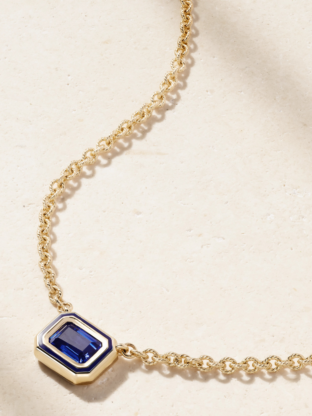 Alison Lou Madison 14-karat Gold, Laboratory-grown Sapphire And Enamel Necklace In Blue