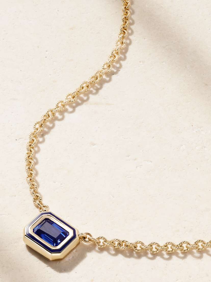 Alison Lou Madison 14-karat Gold, Laboratory-grown Sapphire And Enamel Necklace