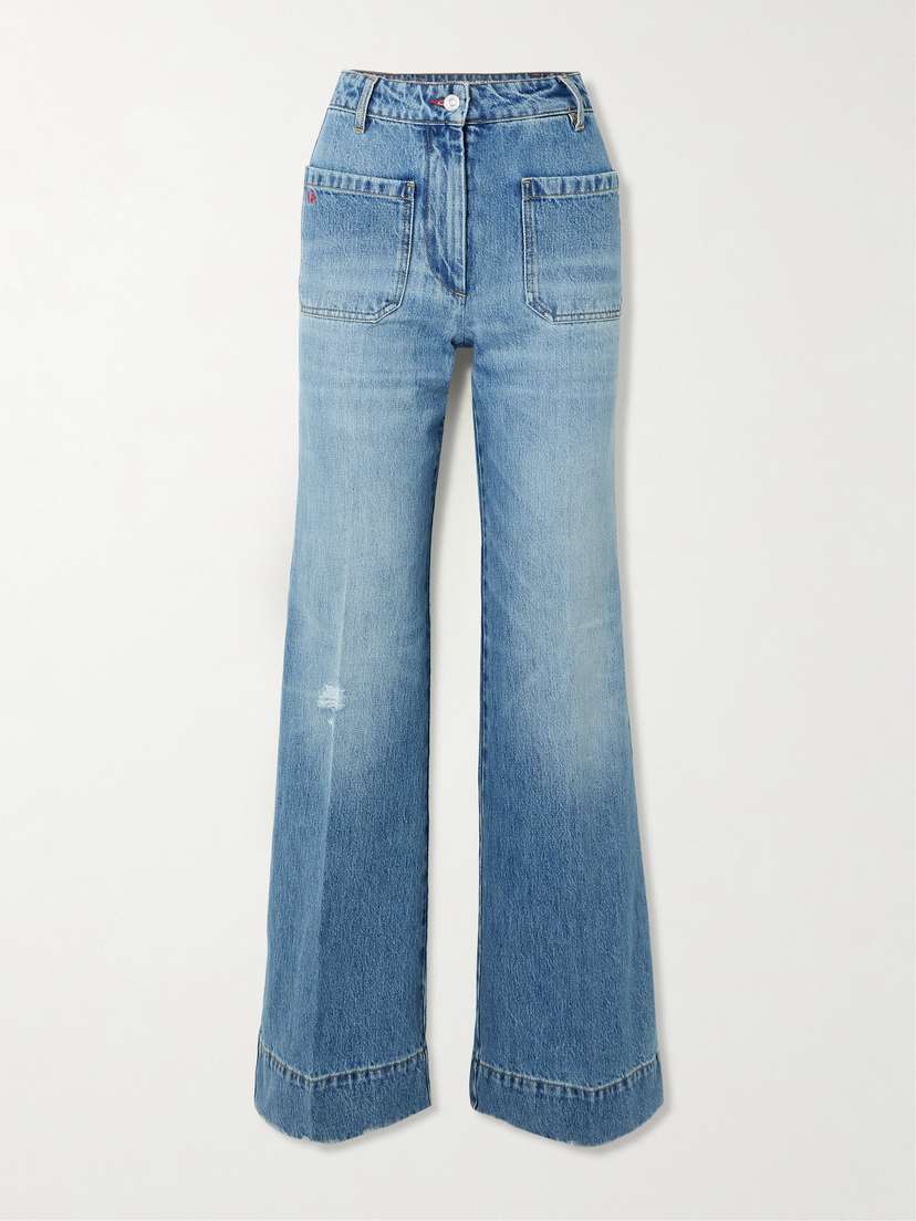 Victoria Beckham Alina Distressed Embroidered High-rise Wide-leg Jeans