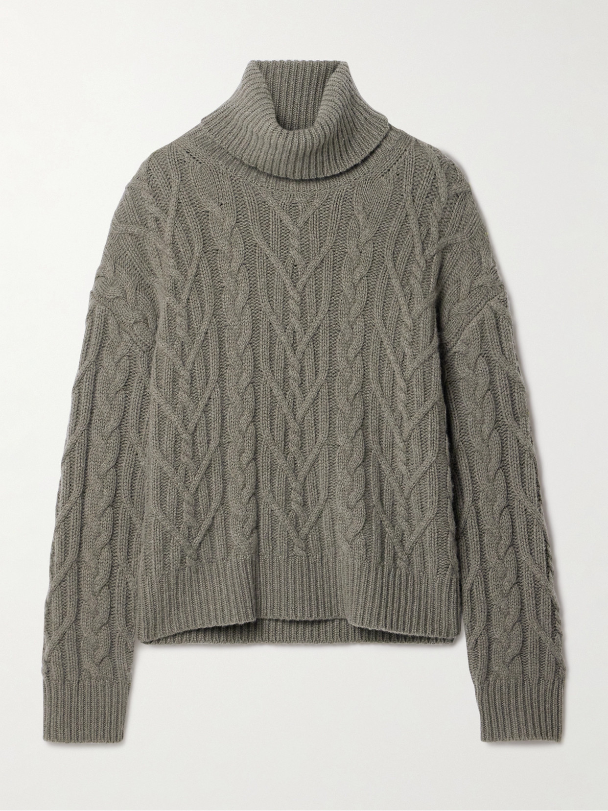 Nili Lotan Gigi Cable-knit Cashmere Turtleneck Sweater In Light Army Green