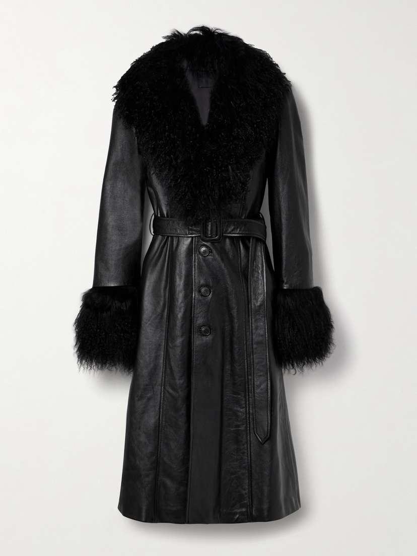 Nili Lotan Solene Belted Shearling-trimmed Leather Coat