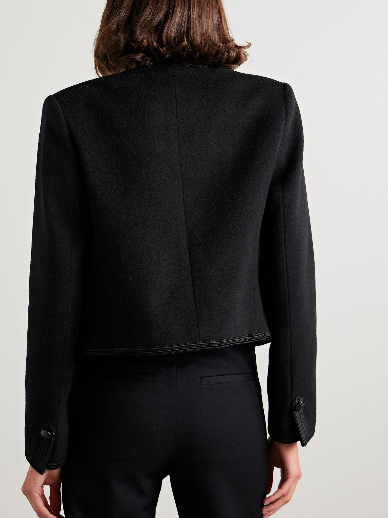 NILI LOTAN JONI CROPPED BUTTON-EMBELLISHED SATIN-TRIMMED WOOL-FELT JACKET