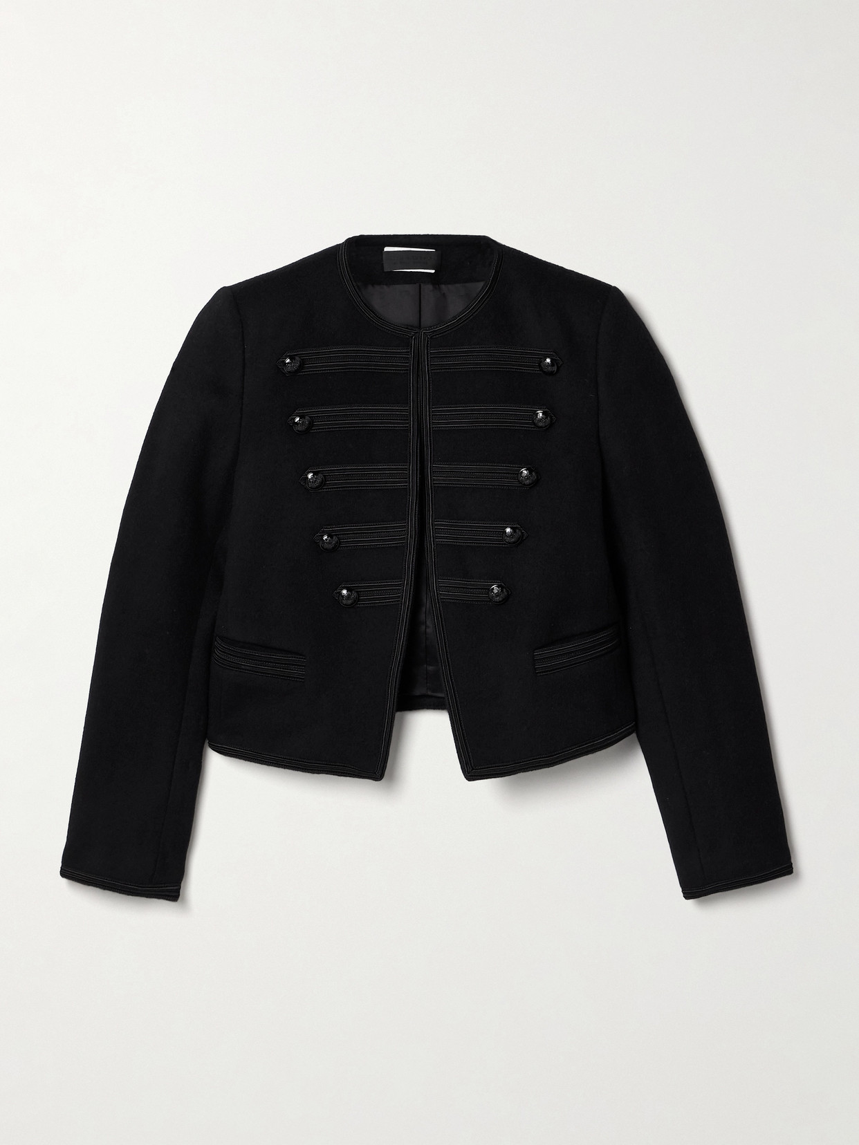 Nili Lotan Joni Cropped Button-embellished Satin-trimmed Wool-felt Jacket In Black