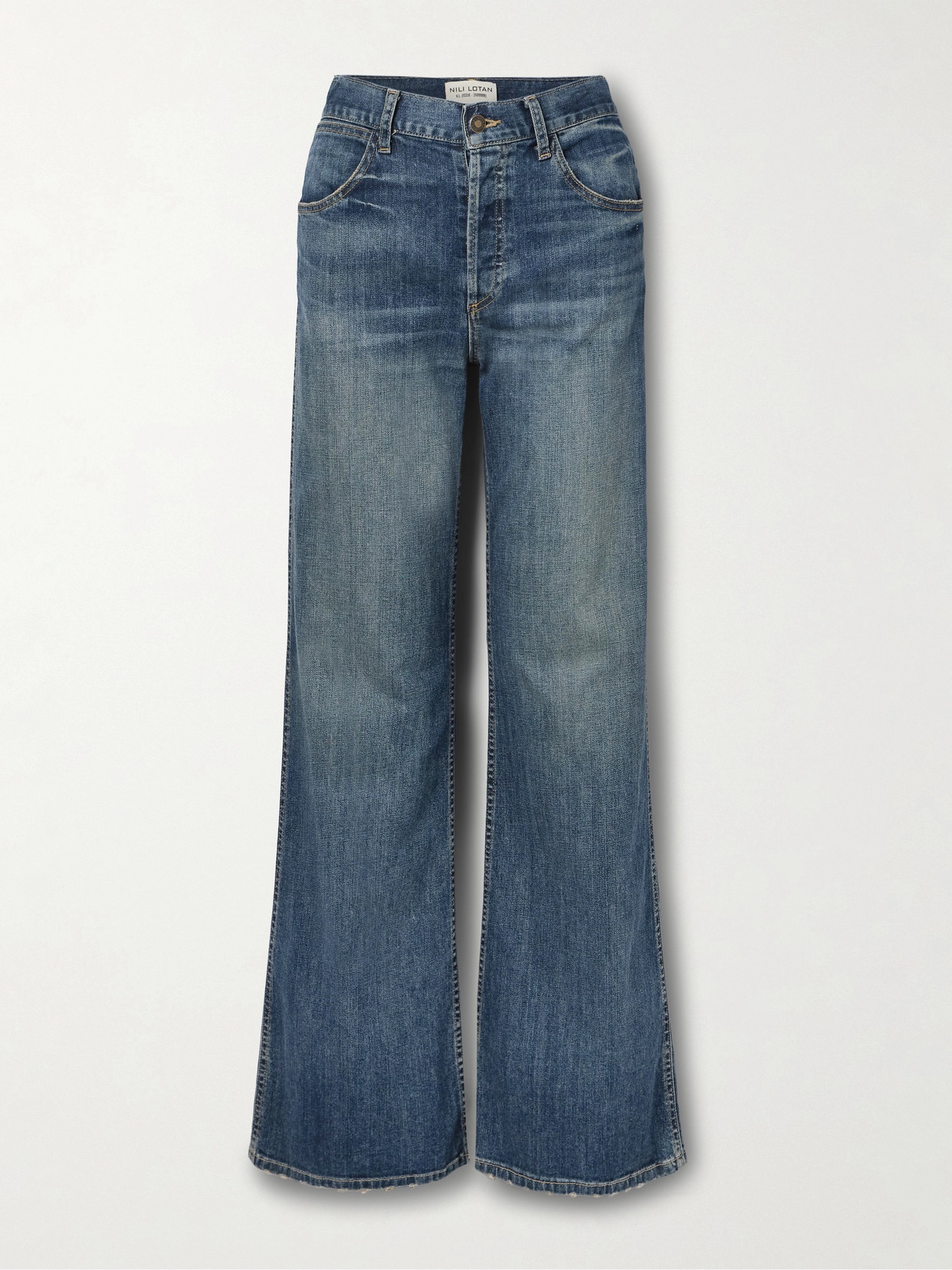 Shop Nili Lotan Terrell Frayed High-rise Straight-leg Jeans In Blue