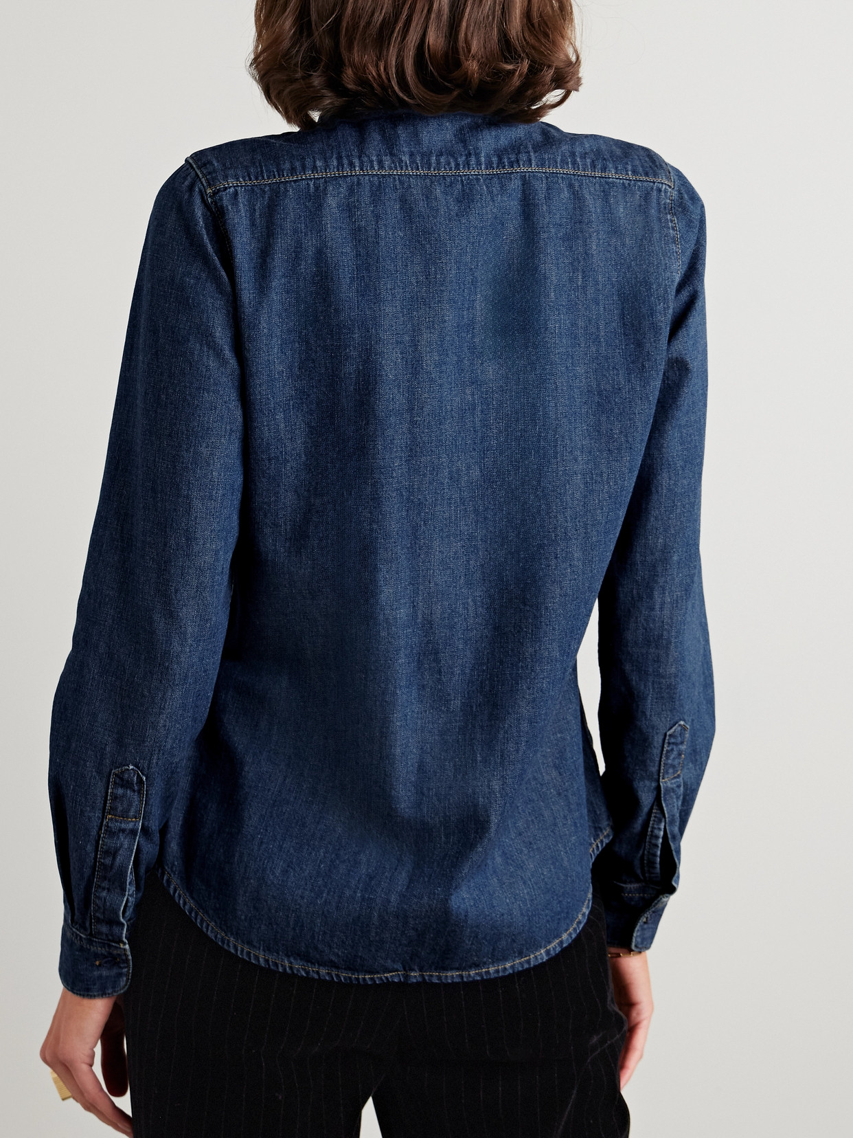 NILI LOTAN LEXA RUFFLED DENIM SHIRT