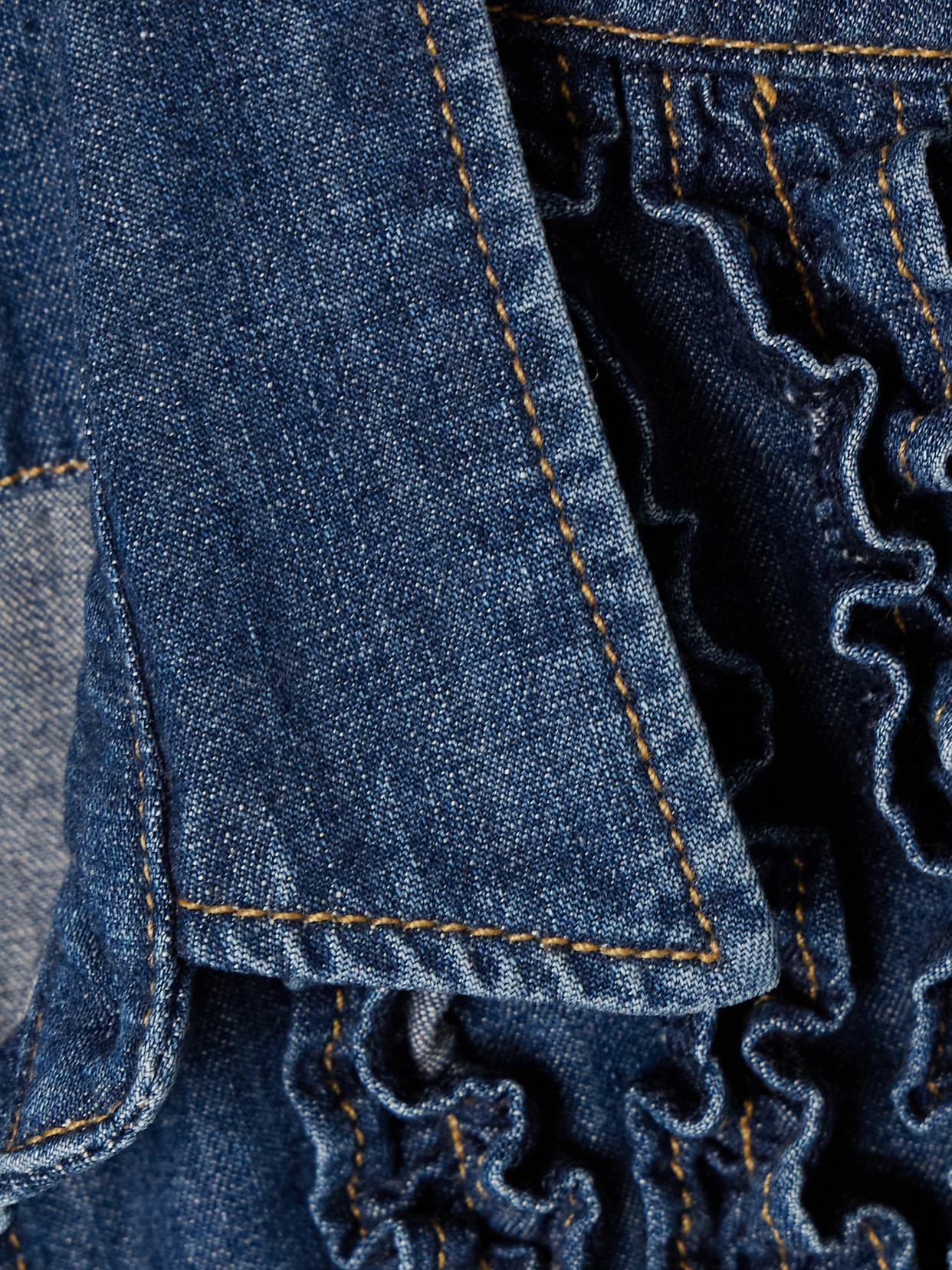 Shop Nili Lotan Lexa Ruffled Denim Shirt In Blue