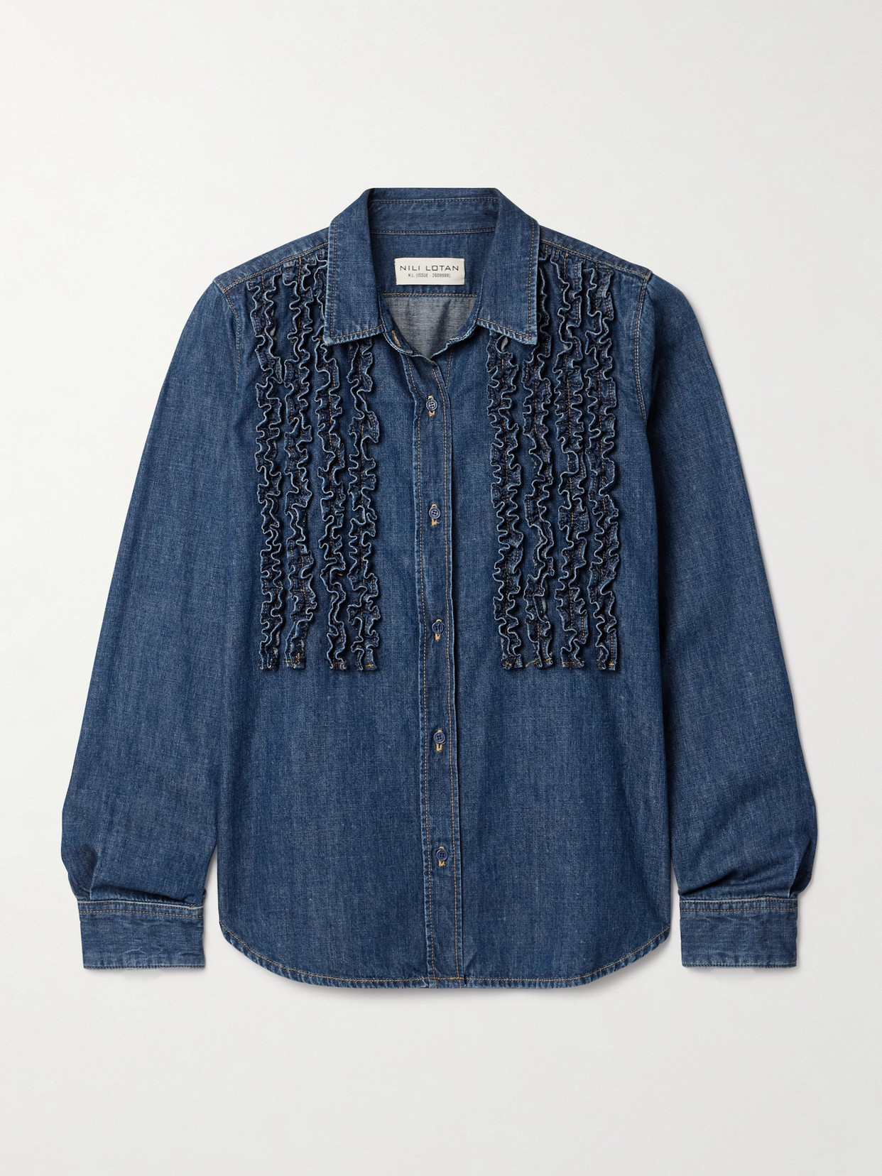 NILI LOTAN LEXA RUFFLED DENIM SHIRT