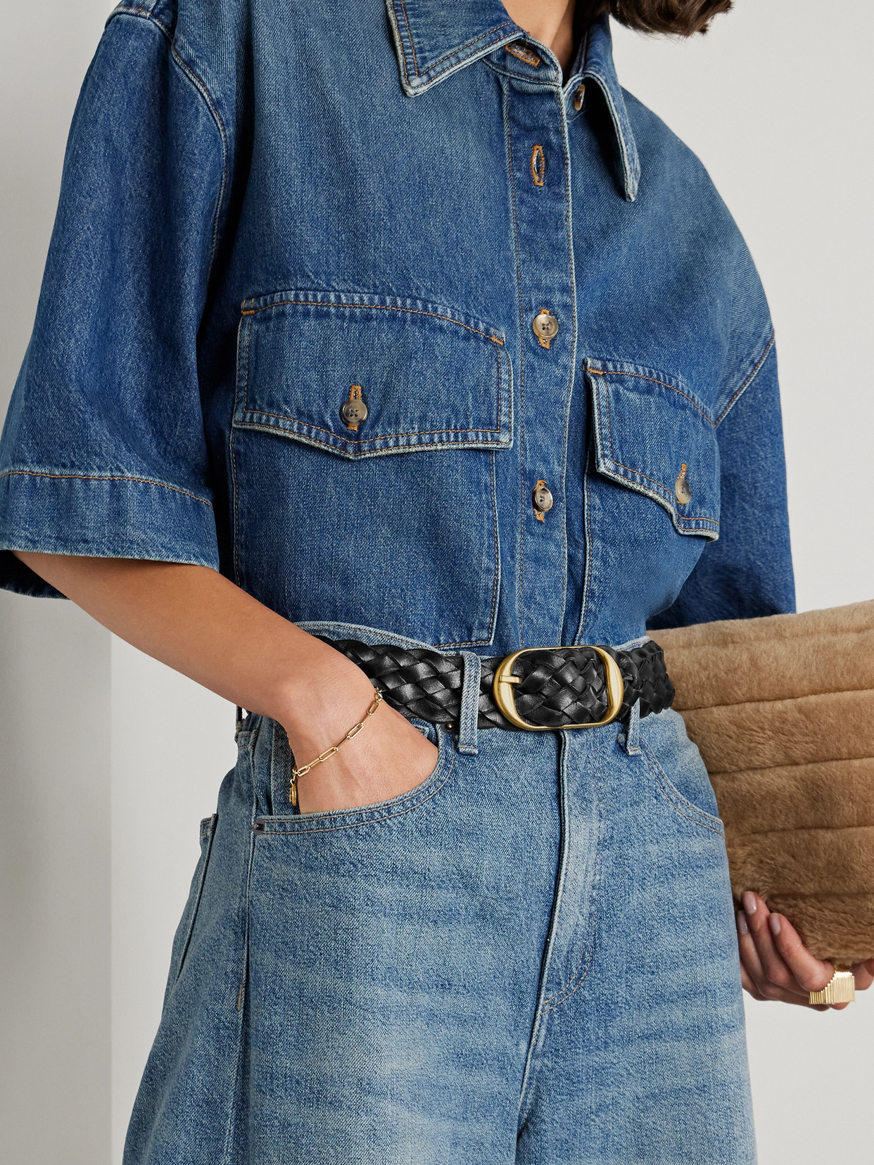 Nili Lotan Nili Braided Leather Belt In Black