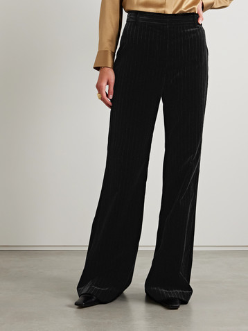 Nili Lotan Effy pinstriped cotton-velvet wide-leg pants