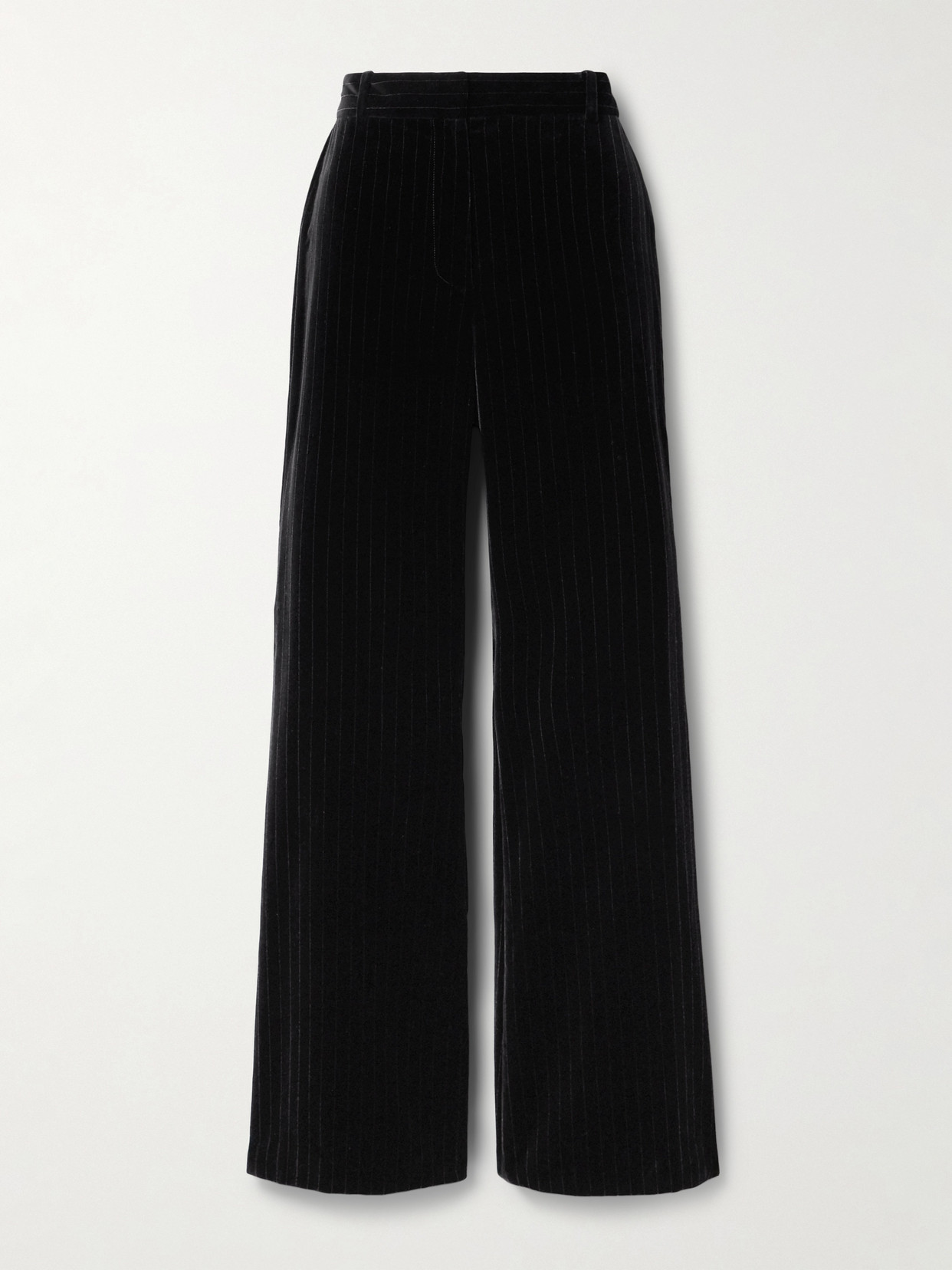 Nili Lotan Effy Pinstriped Cotton-velvet Wide-leg Pants In Black