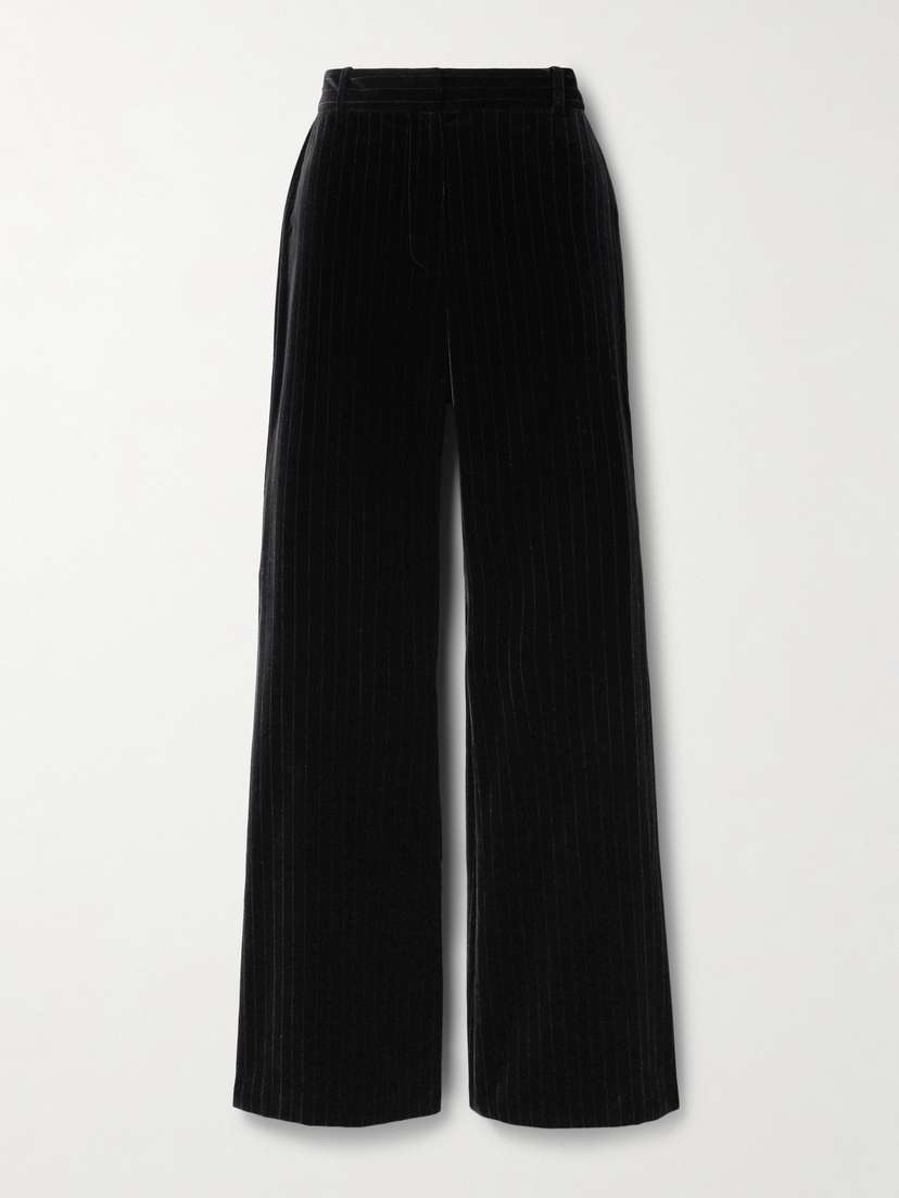 Nili Lotan Effy Pinstriped Cotton-velvet Wide-leg Pants