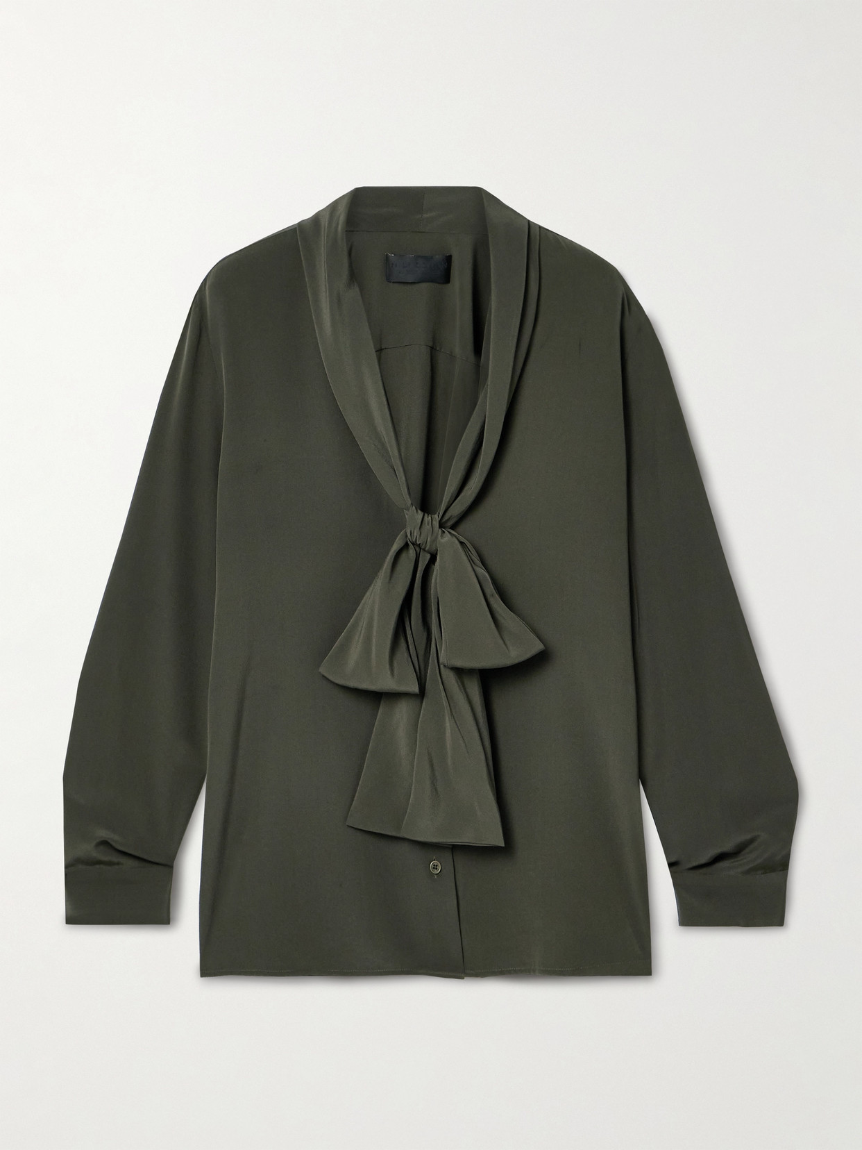 Nili Lotan Angelique Tie-neck Silk Crepe De Chine Blouse In Green
