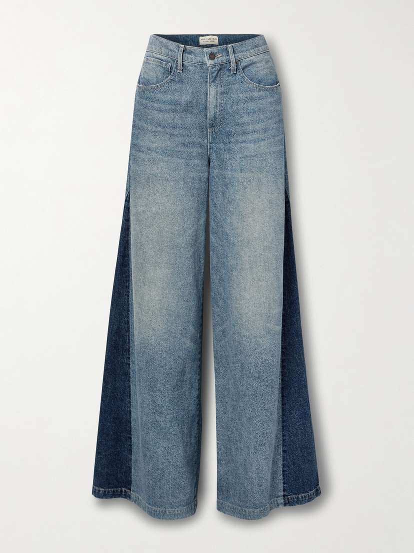 Nili Lotan Ebony Paneled Two-tone High-rise Wide-leg Jeans