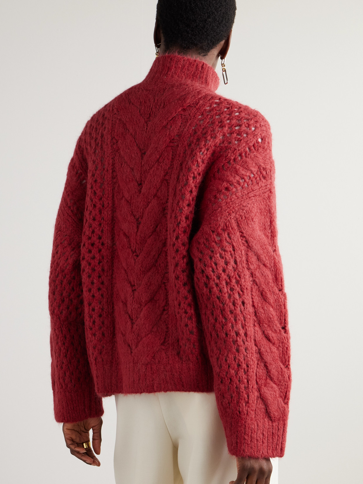 Brunello Cucinelli Open And Cable-knit Alpaca-blend Cardigan In Red