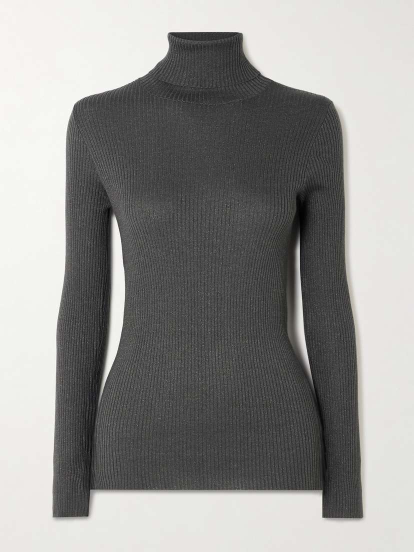 Brunello Cucinelli Ribbed Metallic Cashmere-blend Turtleneck Sweater