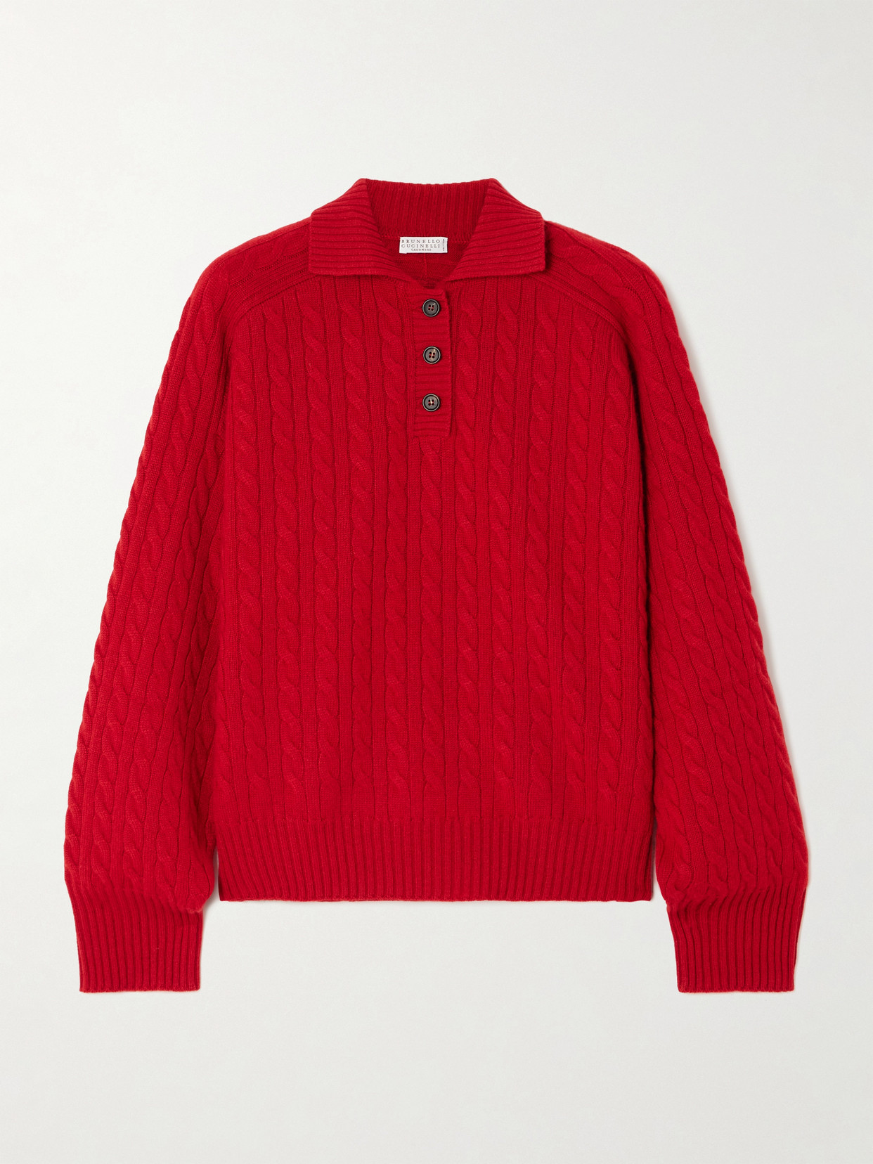 Brunello Cucinelli Cable-knit Cashmere Polo Sweater In Red