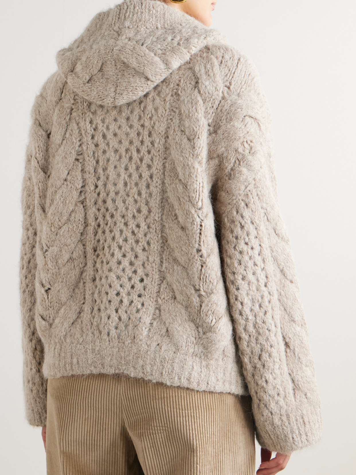 Brunello Cucinelli Hooded Cable-knit Alpaca-blend Cardigan In Neutrals