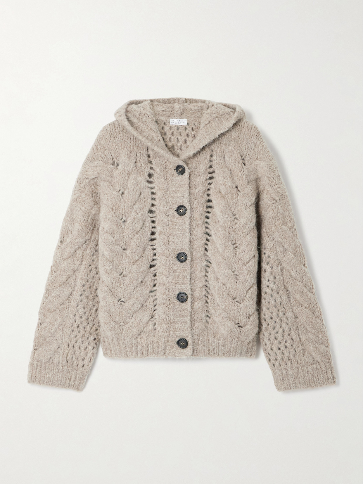 Brunello Cucinelli - Hooded Cable-knit Alpaca-blend Cardigan - Neutrals