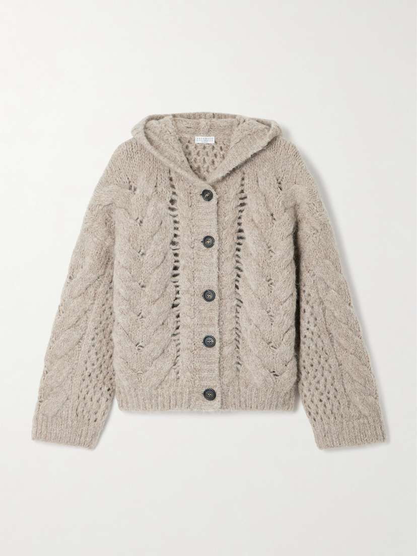 Brunello Cucinelli Hooded Cable-knit Alpaca-blend Cardigan