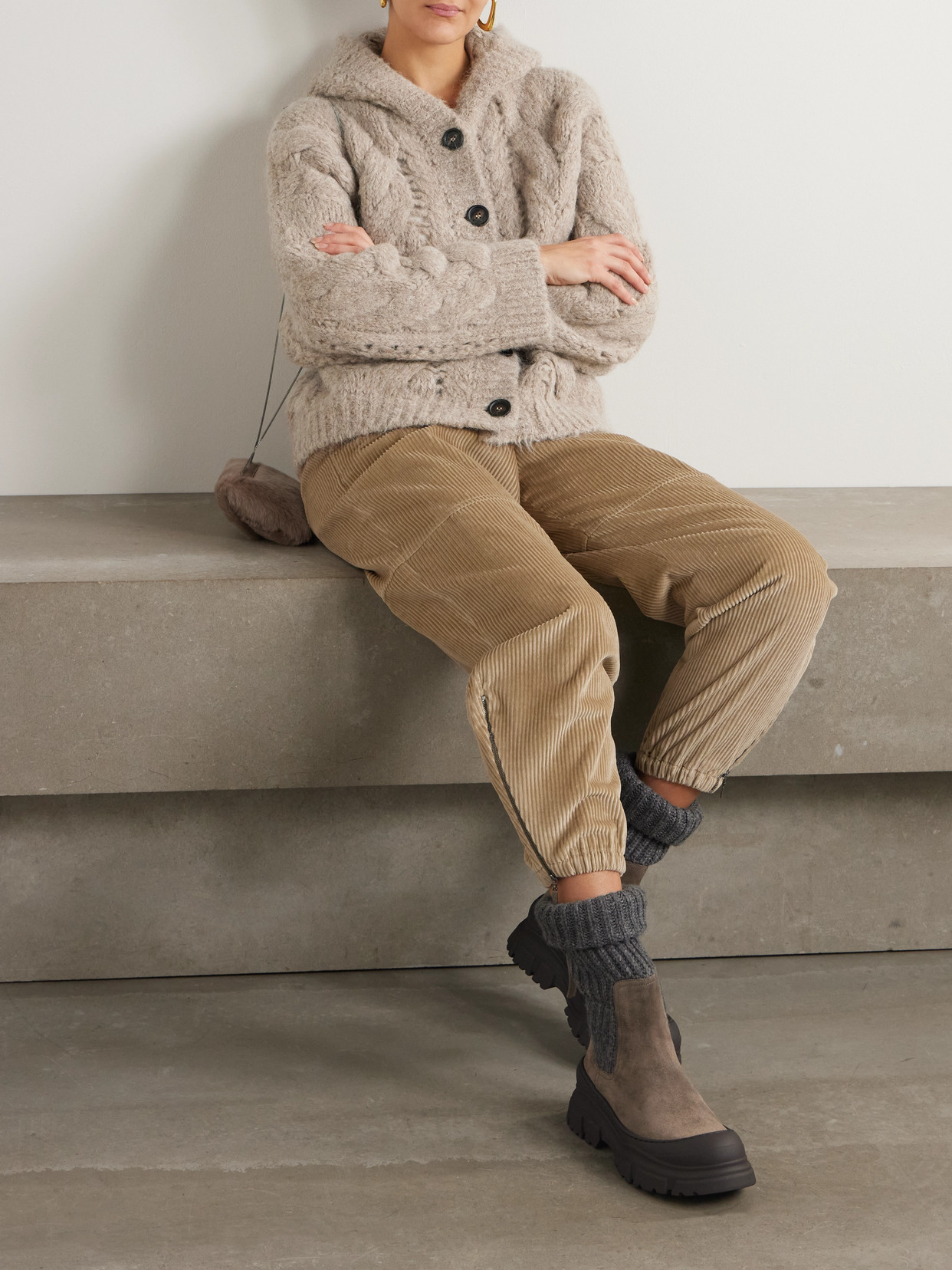 Brunello Cucinelli Hooded Cable-knit Alpaca-blend Cardigan In Neutrals