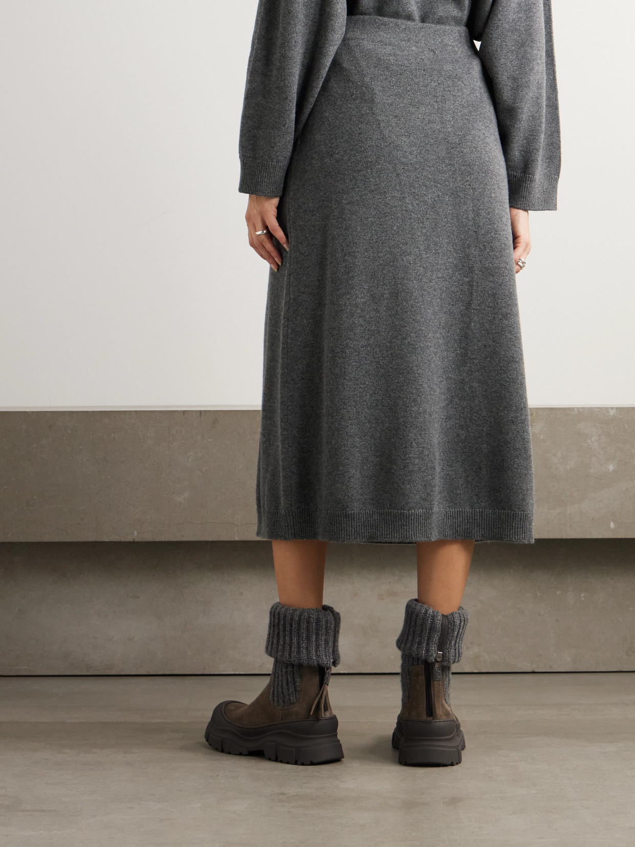 Brunello Cucinelli A-line Double Cashmere Midi Skirt In Gray